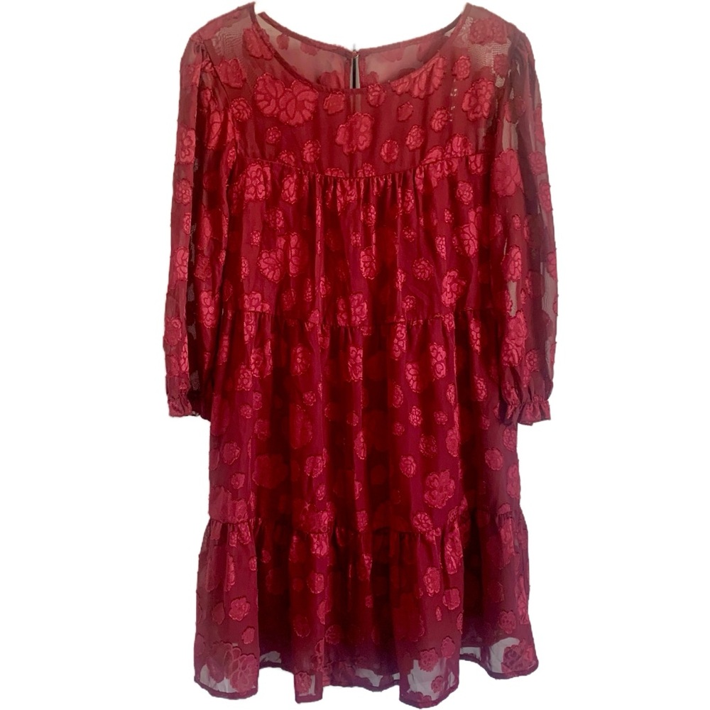 Speechless Juniors Puff Sleeve Tiered Chiffon Dress Size Medium